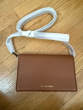 Michael Kors Cognac Leather Wristlet Crossbody